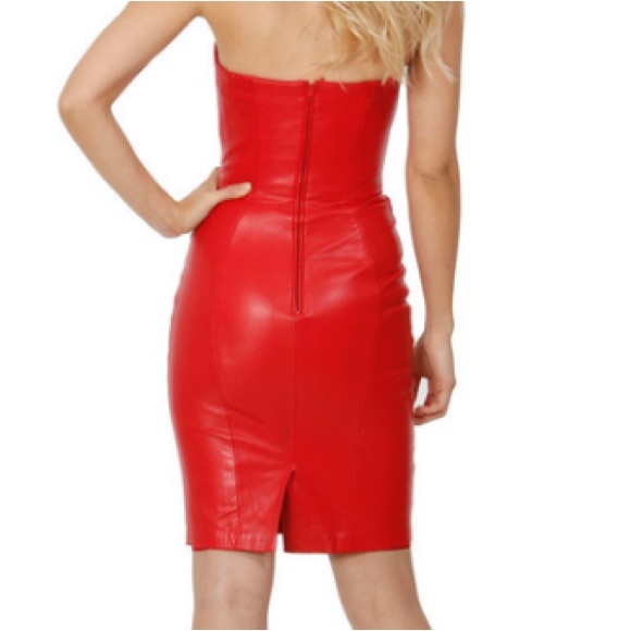 RARE Vintage 90s Michael Hoban North Beach Leather VixenRed Strapless Mini SMALL - Picture 2 of 7